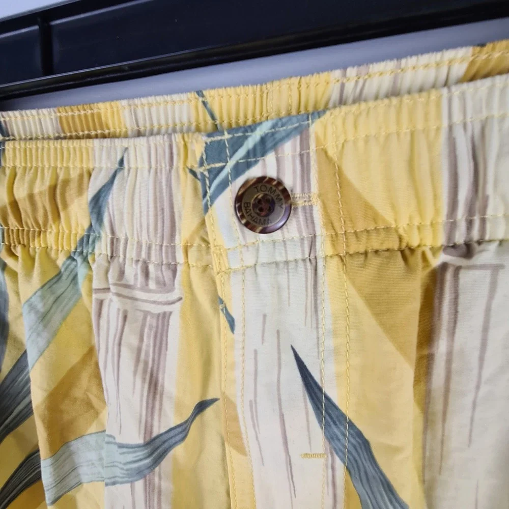Tommy Bahama VTG XL Yellow Bamboo Tropical Print Nylon Board Shorts Swim Trunks